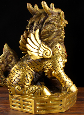 45号铜八卦麒麟摆件一对 大号铜麒麟摆件