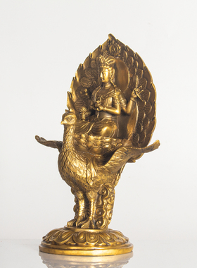 精工纯铜孔雀明王佛母佛堂供奉佛像摆件护世金刚宗教风水摆设装饰