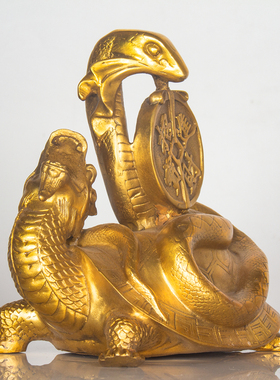 纯铜玄武摆件金钱黄铜龟蛇摆件龙龟四方神兽工艺品办公室桌面饰品