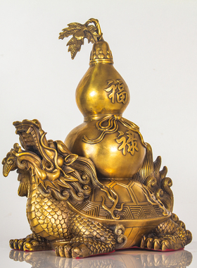 纯铜开盖龙龟葫芦摆件黄铜龙头龟家居客厅办公室桌面装饰工艺品