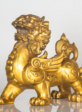 纯黄铜貔貅摆件一对纯铜貔恘皮丘家用客厅店铺装饰办公室家居饰品