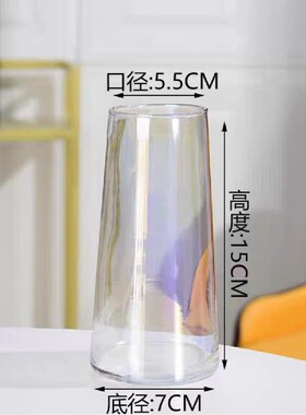 现代简约电镀幻彩透明玻璃小花瓶小清新梯形客厅水养炫彩家居摆件
