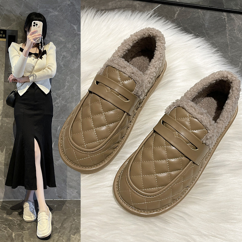 豆豆鞋女冬加绒新款软皮防水保暖乐福鞋一脚蹬懒人棉鞋外穿,淘宝优惠券,粉丝福利购,淘宝优惠卷