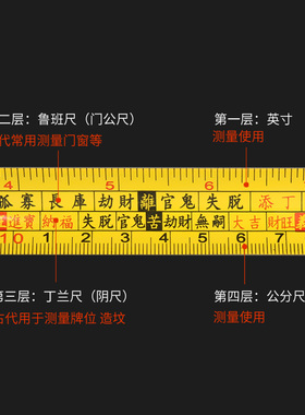 鲁班尺高精度钢卷尺3米5米7.5/10米卷尺风水尺丁兰尺米尺子