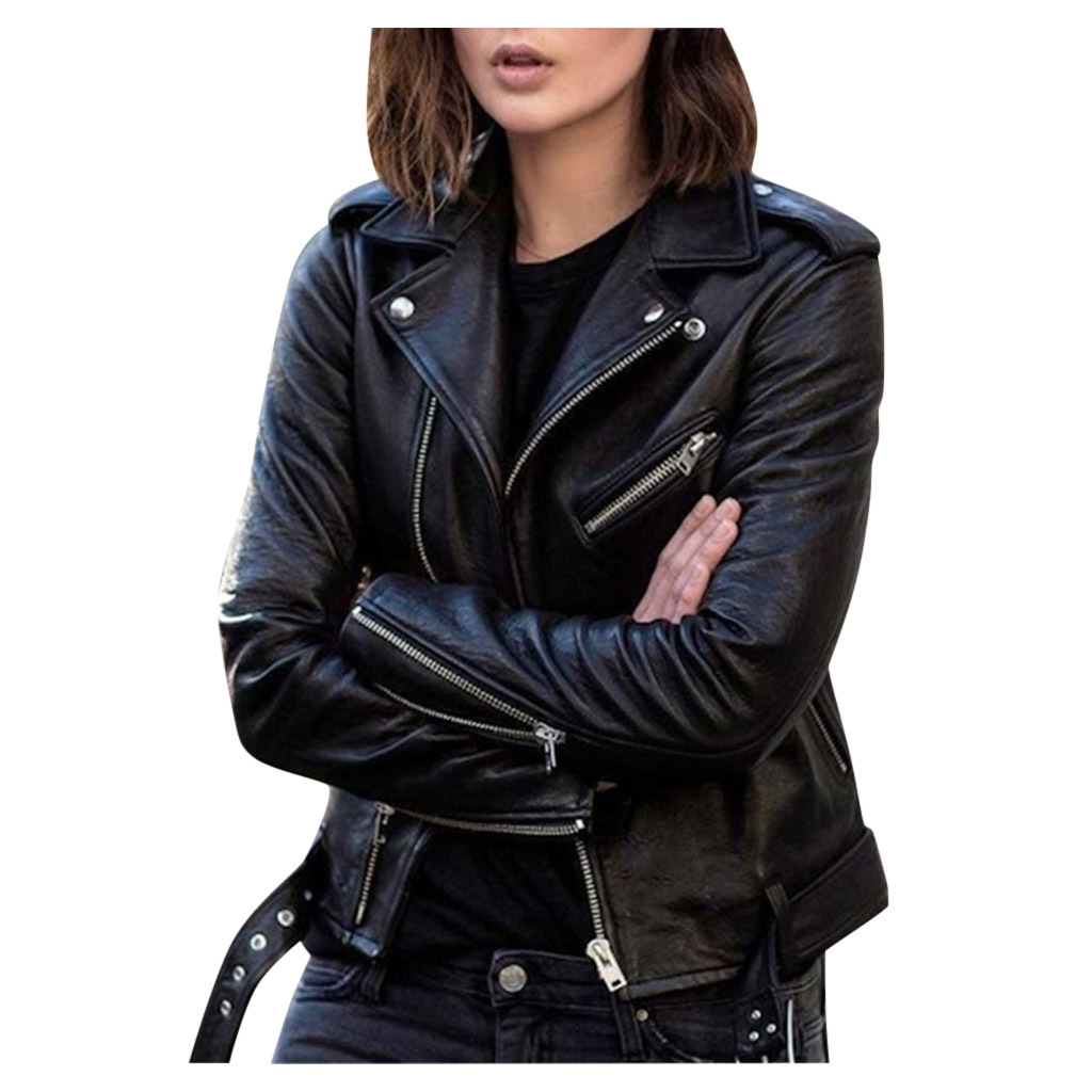 NEW Faux Leather Jacket Women Casual PU Coats For Ladies 5XL-图0