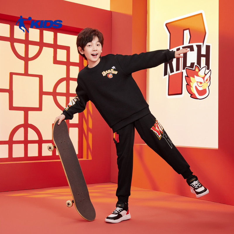 【才骅加马】乔丹男童红色卫衣2026春季新款大童帅气马年过年衣服