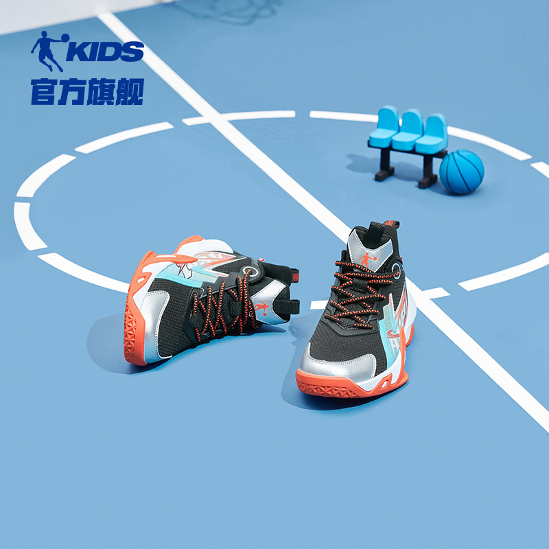 中国乔丹男童篮球鞋中大童2024春季新款小学生防滑减震儿童运动鞋 - 图0