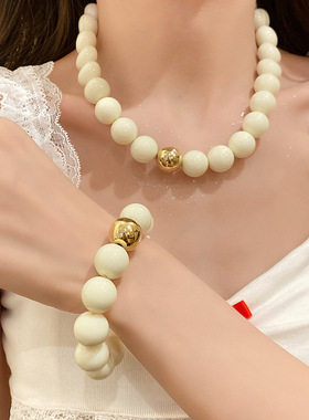 欧美夸张彩色圆珠手链项链套装时尚个性几何串珠首饰2026新款配饰