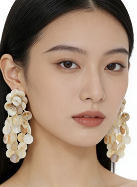 欧美风时尚大方饰品 天然贝壳流苏项链 长款瀑布状颈链