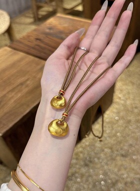 新中式福袋吊坠项链民族风时尚长款毛衣链简约气质颈链