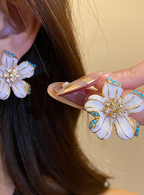 2026新款中古Vintage串珠珐琅花朵复古宫廷气质优雅项链耳钉套装