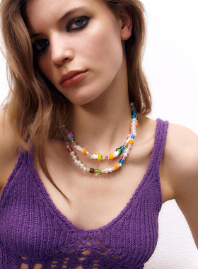 手工串珠珍珠锁骨链女