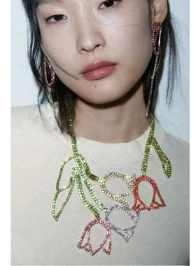 za郁金香花朵先镶钻锁骨项链女