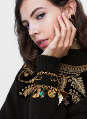 手链女欧美风爱心镶钻复古手串