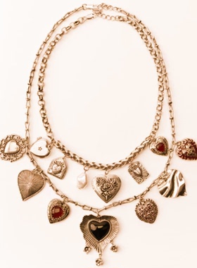 复古心形吊饰项链叠戴锁骨链