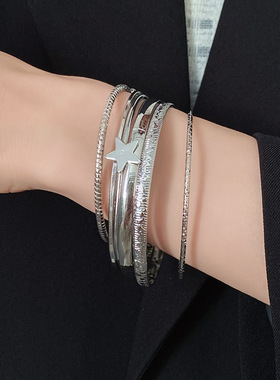 轻奢高级感开口五角星手镯复古个性夸张气质手环