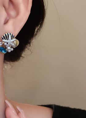 925银针海星贝壳项链耳钉套装轻奢高级感度假风气质百搭耳环耳饰