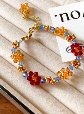 彩色多巴胺串珠编织花朵项链甜美森系小清新锁骨链时尚百搭颈链女