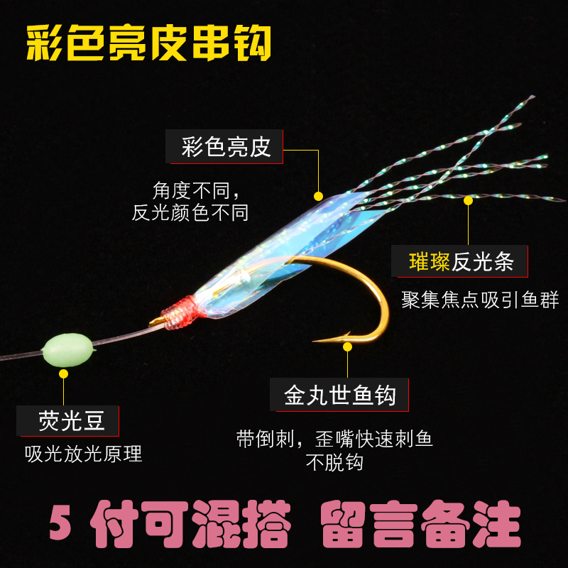 抛竿翘嘴白条仿生串钩钓组鱼皮红皮亮皮绿皮路亚假饵毛串虾皮鱼钩 - 图0