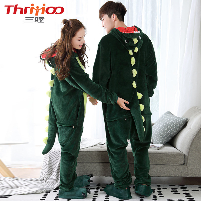 珊瑚绒恐龙动物连体秋冬季可爱睡衣 thrmoo三睦睡衣/家居服套装