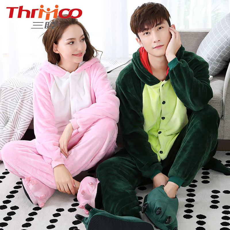 珊瑚绒恐龙动物连体秋冬季可爱睡衣 thrmoo三睦睡衣/家居服套装