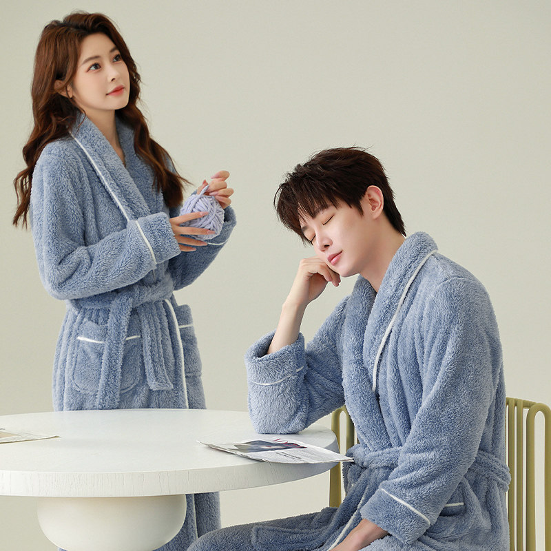 珊瑚绒长款情侣浴袍秋冬季新款加绒加厚大码睡袍家居服男士女士,淘宝优惠券,粉丝福利购,淘宝优惠卷