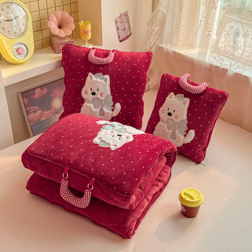 卡通牛奶绒抱枕被子两用加厚二合一可折叠车载靠枕办公室午睡毯子 - 图3