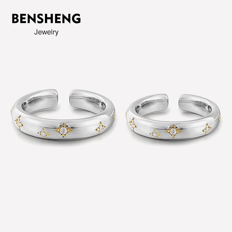 bensheng星辰纯银十字星结婚对戒指 本笙戒指/指环