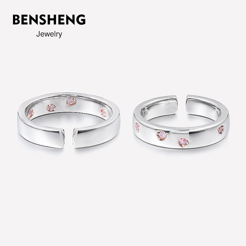 bensheng樱花纯银结婚情侣款对戒指 本笙戒指/指环