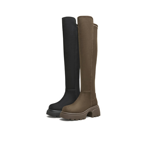 天美意冬新款高筒靴显瘦百搭一脚蹬厚底女弹力靴KTX11DC4 - 图3