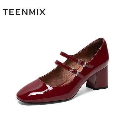 【官方特卖】天美意高跟鞋春新款时尚复古玛丽珍女单鞋CHT09CQ0