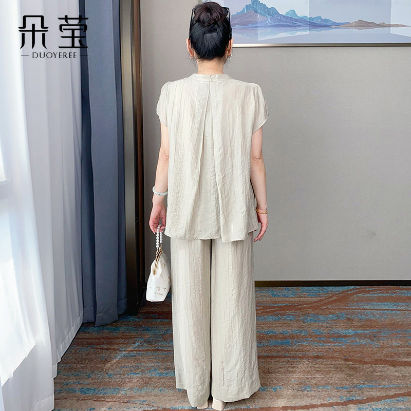 朵莹妈妈夏装简约两件套宽松中年女纯色T恤中老年新款休闲套装40,淘宝优惠券,粉丝福利购,淘宝优惠卷