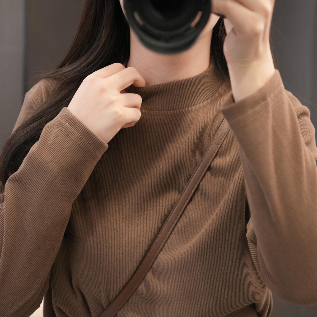 早春新款亲肤多色大码双面抗条打底衫 200斤胖mm宽松百搭显瘦内搭 - 图1