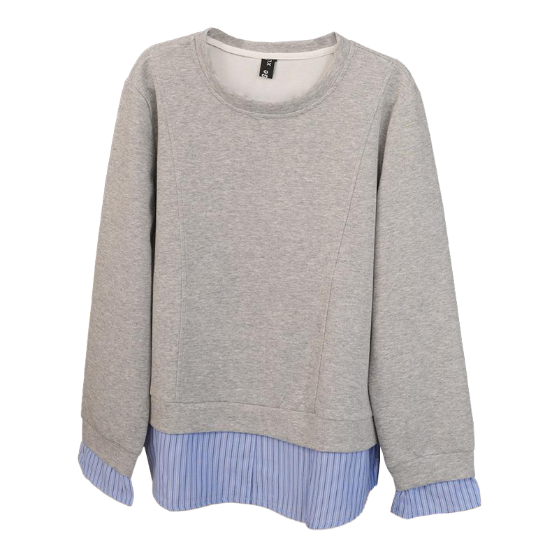 秋季大码女装设计感假两件卫衣 110-200斤胖妹妹圆领百搭显瘦上衣 - 图3