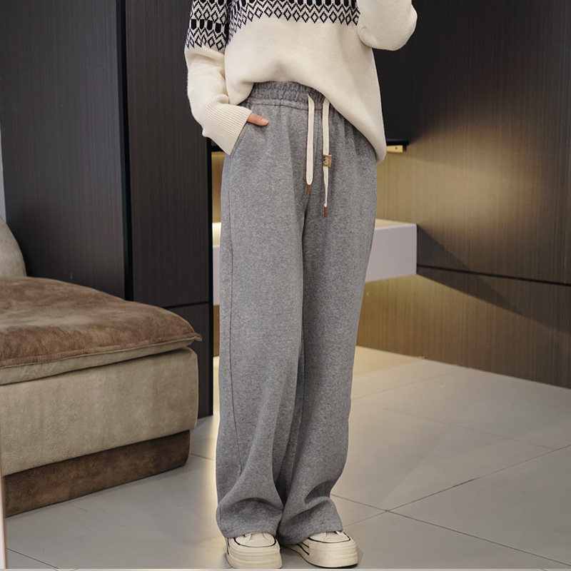 大码女冬糯米加绒直筒裤200斤 胖mm抽绳阔腿裤苹果型显瘦加厚裤子,淘宝优惠券,粉丝福利购,淘宝优惠卷