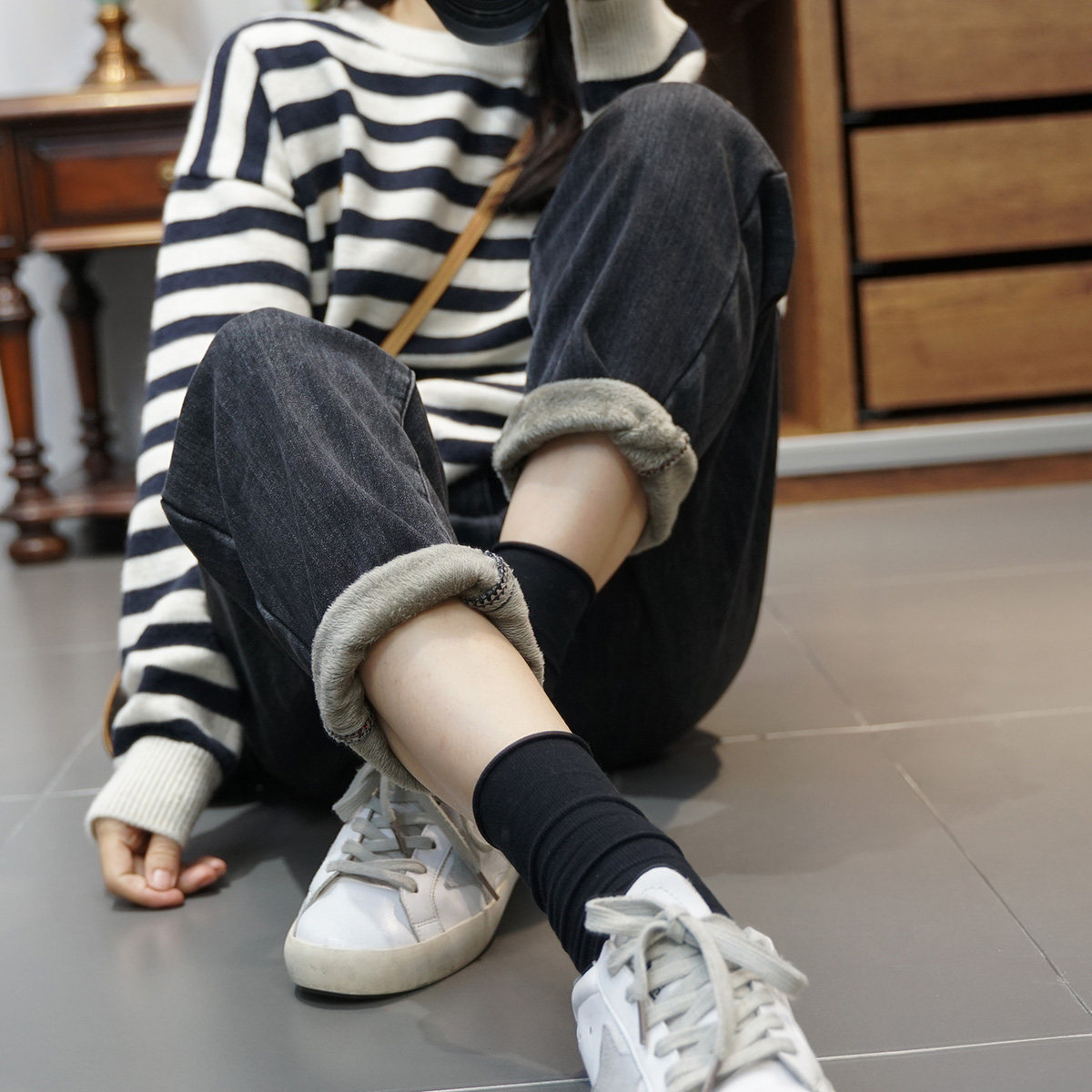 大码加绒弹力牛仔裤女秋冬200斤胖mm高腰显瘦加厚宽松哈伦萝卜裤,淘宝优惠券,粉丝福利购,淘宝优惠卷