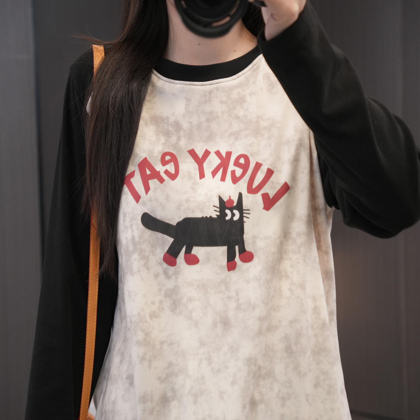 冬季新款德绒加厚插肩袖大码打底衫 200斤胖妹妹小猫印花百搭上衣 - 图1