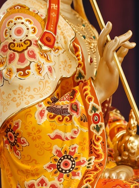 纯铜彩绘地藏王菩萨娑婆三圣摆件