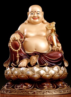 纯铜彩绘弥勒佛像摆件大肚笑佛