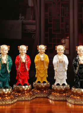 纯铜彩绘五方童子像水陆法会摆件