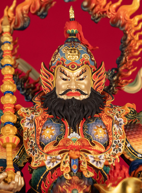 纯铜彩绘赵公明神像店铺招财摆件