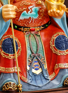 纯铜彩绘土地公婆福德正神像摆件