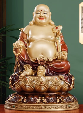 纯铜彩绘弥勒佛菩萨佛像招财摆件