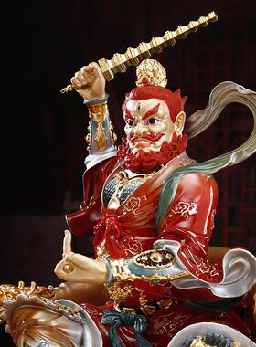 纯铜琉晶彩绘王灵官神像客厅摆件