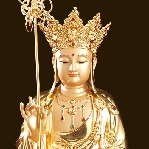 台湾纯铜贴金地藏王菩萨像铜雕地藏菩萨佛像家用供奉娑婆三圣摆件 - 图0