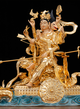 铜贴金斗姆元君神像摆件家用供奉