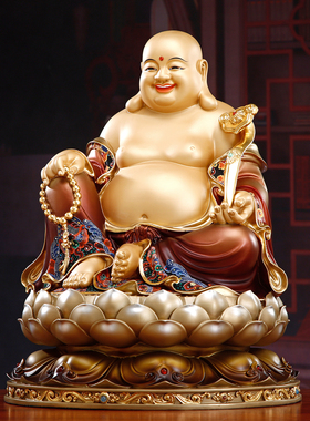 纯铜彩绘弥勒佛像摆件大肚笑佛