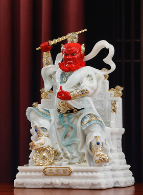汉白玉彩绘王灵官神像天王尊摆件