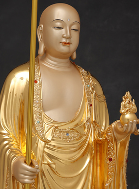 纯铜热着色地藏王菩萨站像摆件
