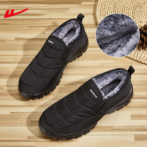 回力棉鞋男鞋冬季新款加绒保暖雪地靴防水爸爸棉鞋一脚蹬老人鞋 - 图0